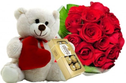 Buque de Rosas Com Urso e Chocolate