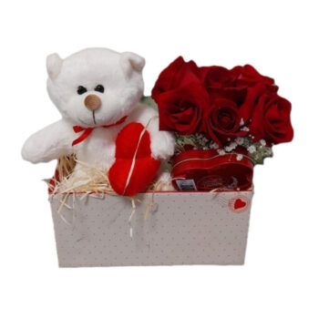 Kit Especial - rosas,ursinho e chocolate linght formato coração